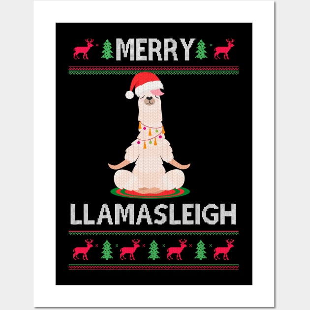 Funny Llama Christmas Namasleigh Sweater Yoga Gift T-Shirt Wall Art by geekandgamerstore
